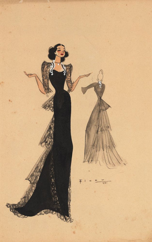 Drawing, black long dress - by Alceu Penna