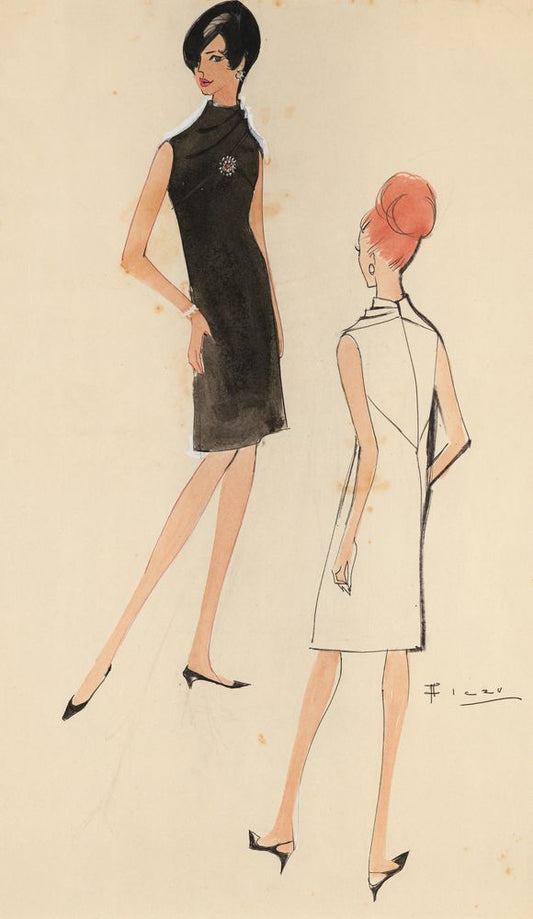 Drawing of straight black dress - by Alceu Penna