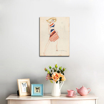 Drawing, Skirt and Blue, White, and Orange Blouse - by Alceu Penna