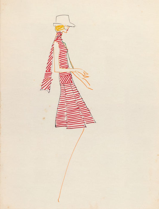 Drawing, white and red striped dress - by Alceu Penna