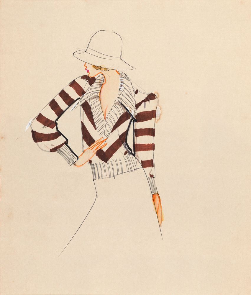 Drawing, red and white striped sweater and hat - by Alceu Penna