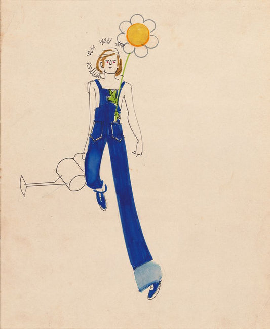 Sketch, man in blue dungarees - by Alceu Penna