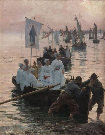 Arrivée du pardon de Sainte-Anne-de-Fouesnant à Concarneau - by Alfred Guillou