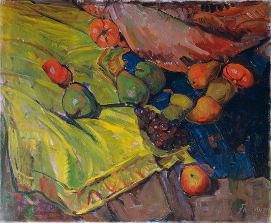 Still Life with Fruit on Green Cloth - by Anton Faistauer