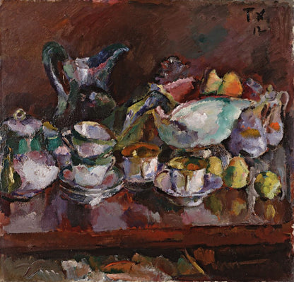 Still Life with Coffee Cups - by Anton Faistauer