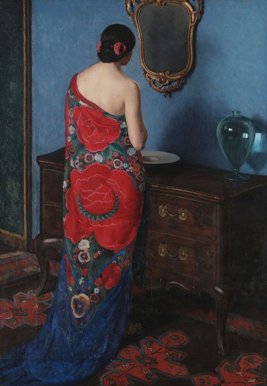 Woman in the mirror (The Spanish shawl) - by Archimede Bresciani