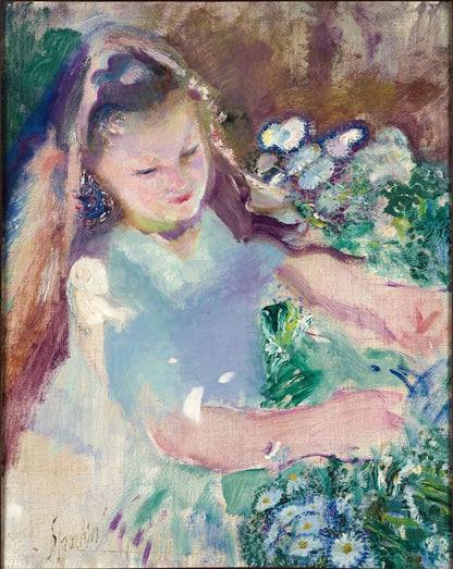 Girl amongst flowers - by Armando Spadini