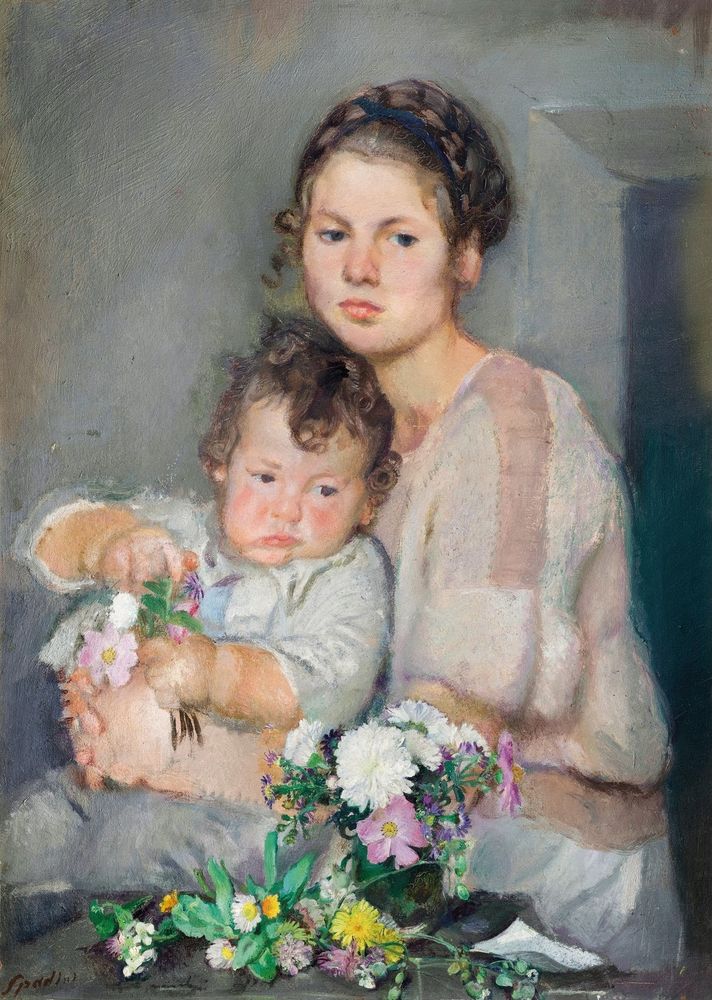 Bambini e Fiori (o Anna e Lillo coi fiori) - by Armando Spadini