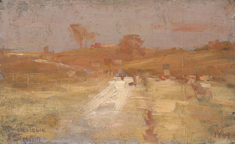 Pastoral in yellow and grey: a colour impression of Templestowe - by Arthur Streeton