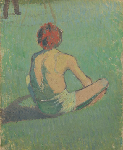 Boy sitting in the grass - by Émile Bernard