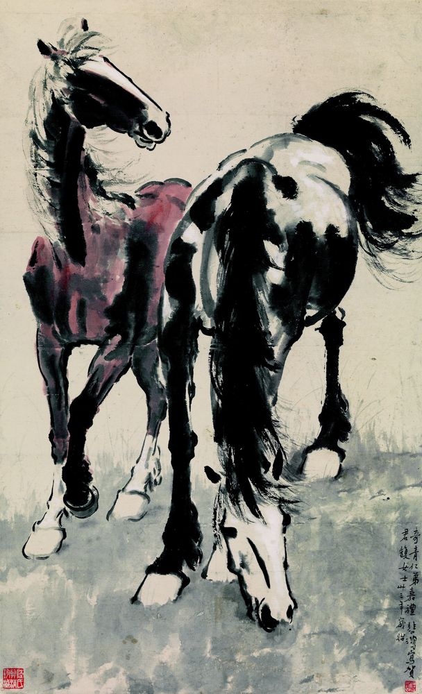 Two Horses - by Xu Beihong