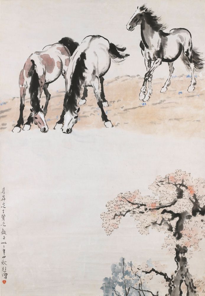 Three Horses (Yuesheng) - by Xu Beihong