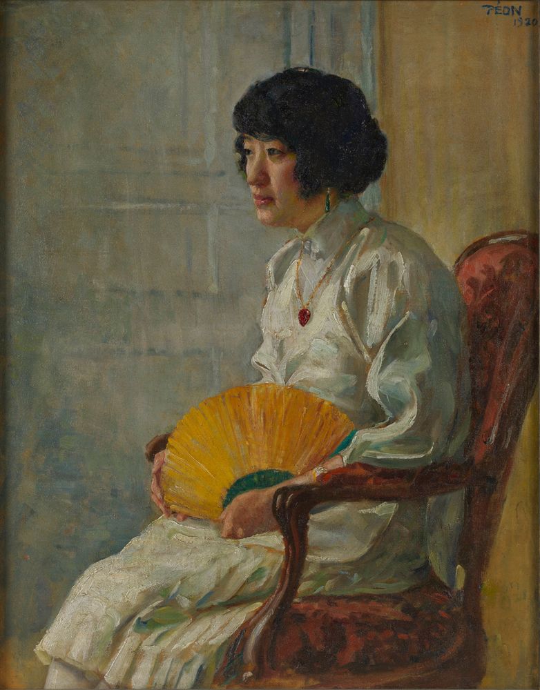 Woman Holding a Fan - by Xu Beihong