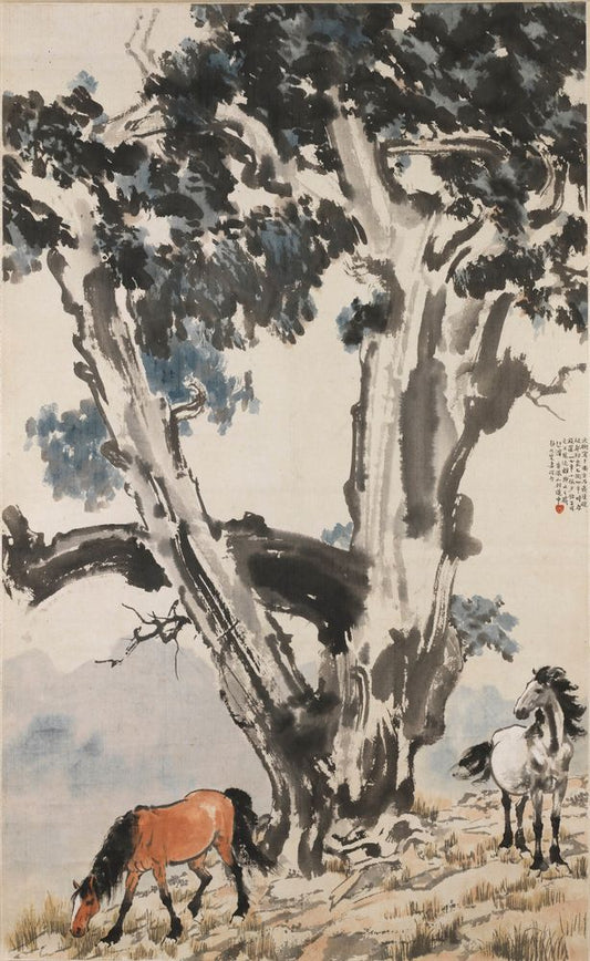 A Large Tree with Two Horses - by Xu Beihong