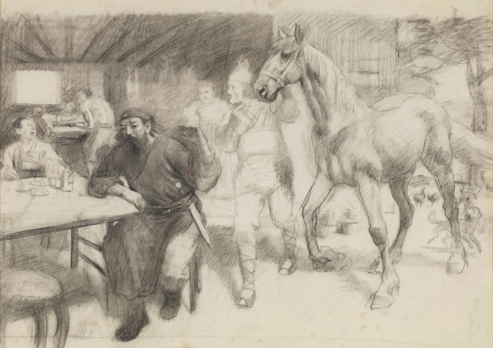 Draft for Qin Qiong Selling His Horse - by Xu Beihong