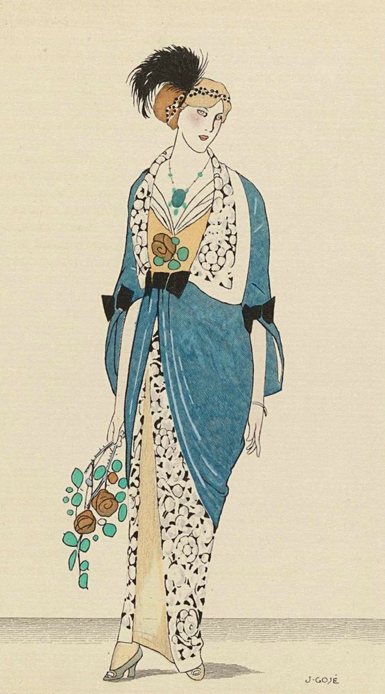 Journal des Dames et des Modes, 1912, Costumes Parisiens, no. 17: Manteau du soir en Satin bleu (...) - by Xavier Gosé