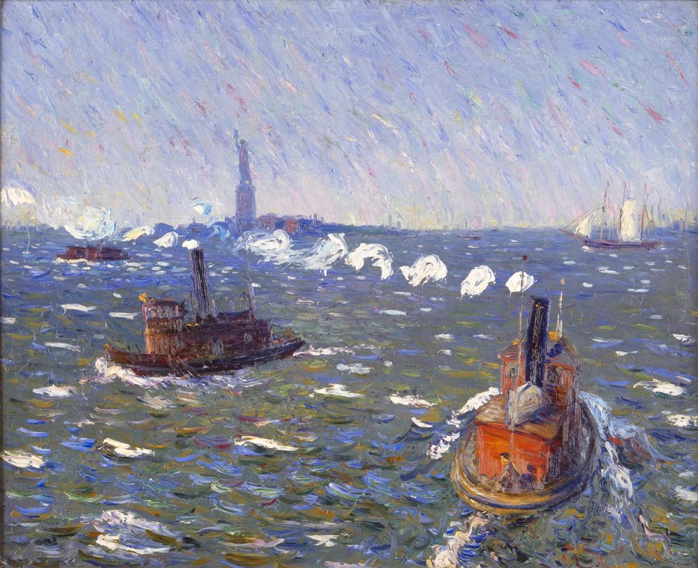 Breezy Day, Tugboats, New York Harbor - by William Glackens