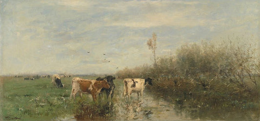 Koeien in een drassig weiland - by Willem Maris