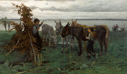 Boys herding donkeys - by Willem Maris