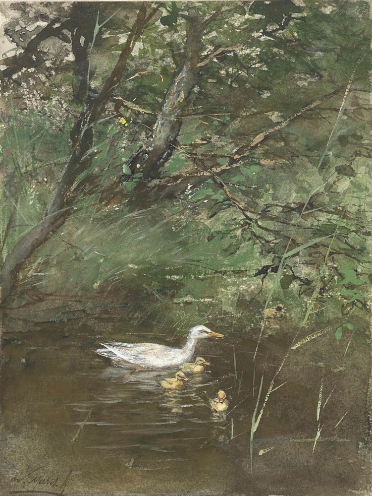 Eendjes in het water - by Willem Maris