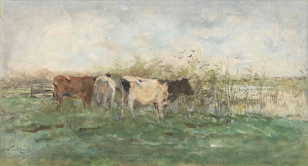 Koeien bij een plas - by Willem Maris