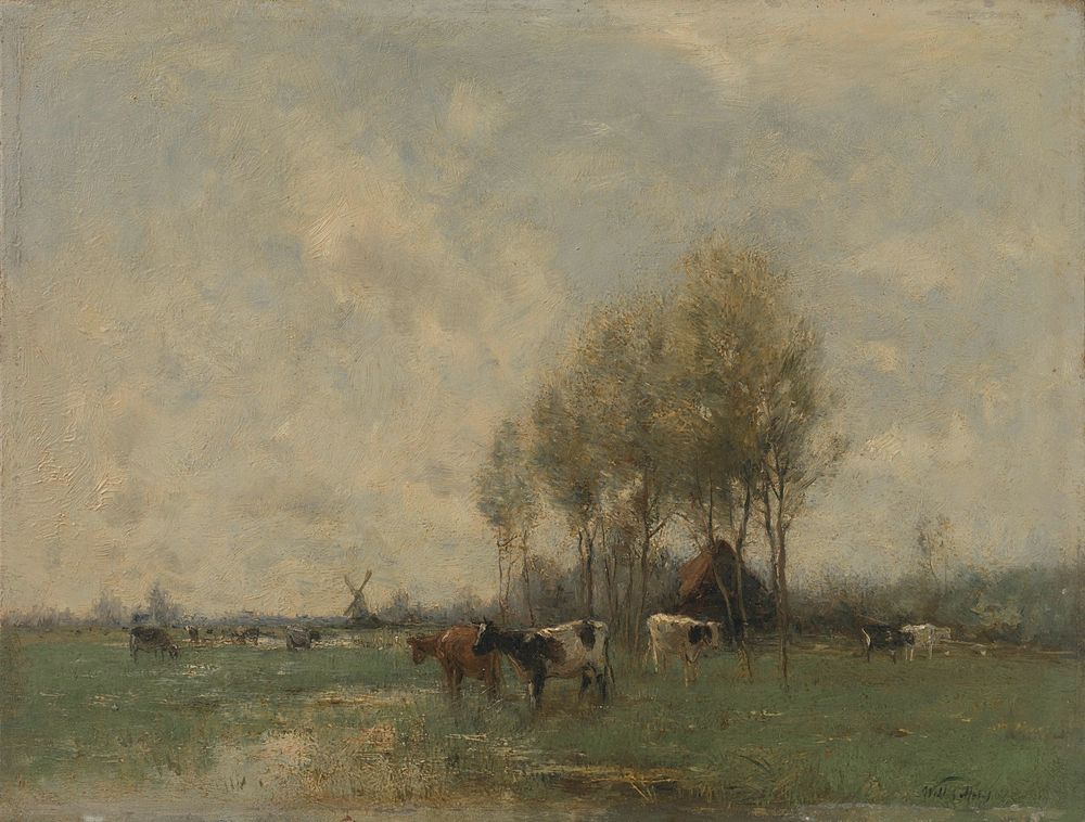 Weide met koeien - by Willem Maris