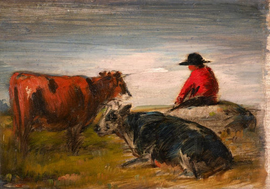 Shepherd Tending Cows - by Wilhelm Busch