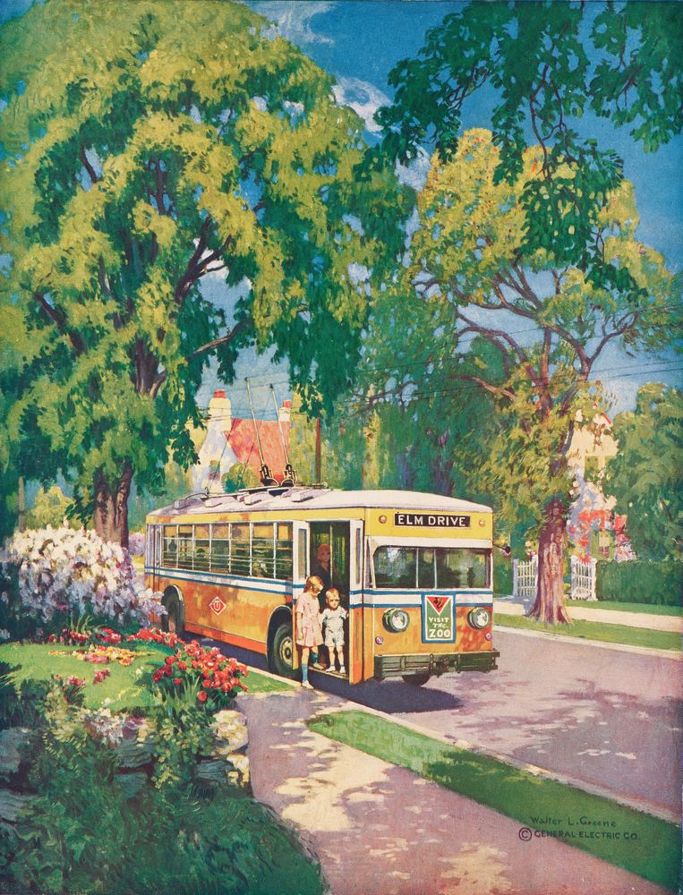 The Trackless Trolley Coach - Modern City Vehicle - by Walter L. Greene