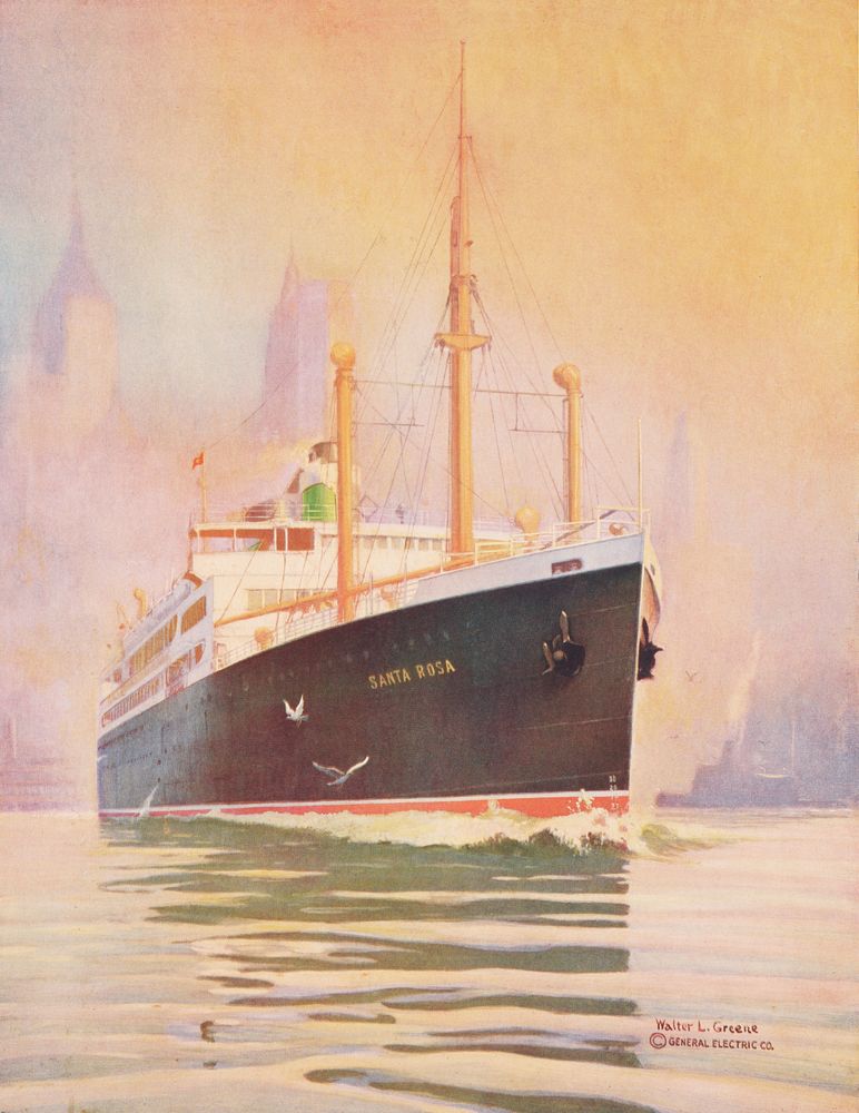 The Panama Mail Liner Santa Rosa Leaves New York Harbor - by Walter L. Greene