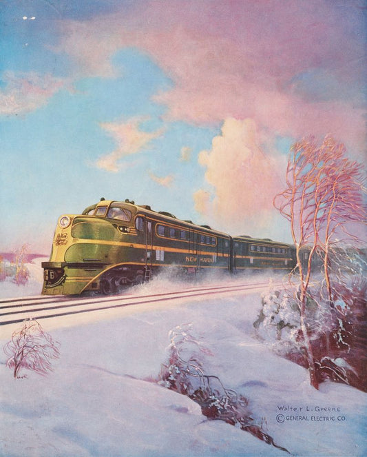 Speeding to Boston the All-weather Way - Back of a 4000-hp Diesel-electric Locomotive - by Walter L. Greene