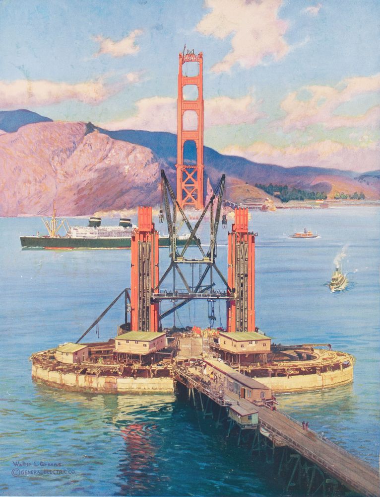 Erecting the Towers of the Golden Gate Bridge - by Walter L. Greene