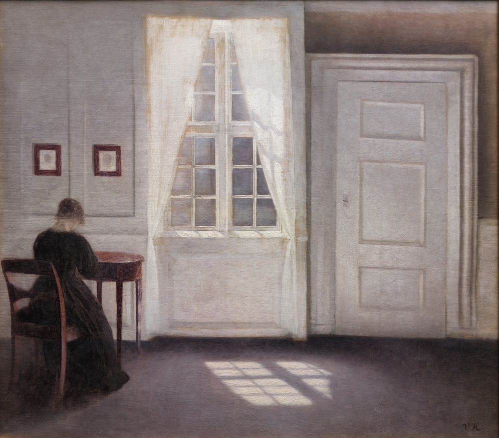 A Room in the Artist's Home in Strandgade, Copenhagen, with the Artist's Wife - by Vilhelm Hammershøi