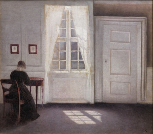 A Room in the Artist's Home in Strandgade, Copenhagen, with the Artist's Wife - by Vilhelm Hammershøi