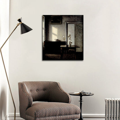 Interior with potted plant on card table, Bredgade 25 - by Vilhelm Hammershøi