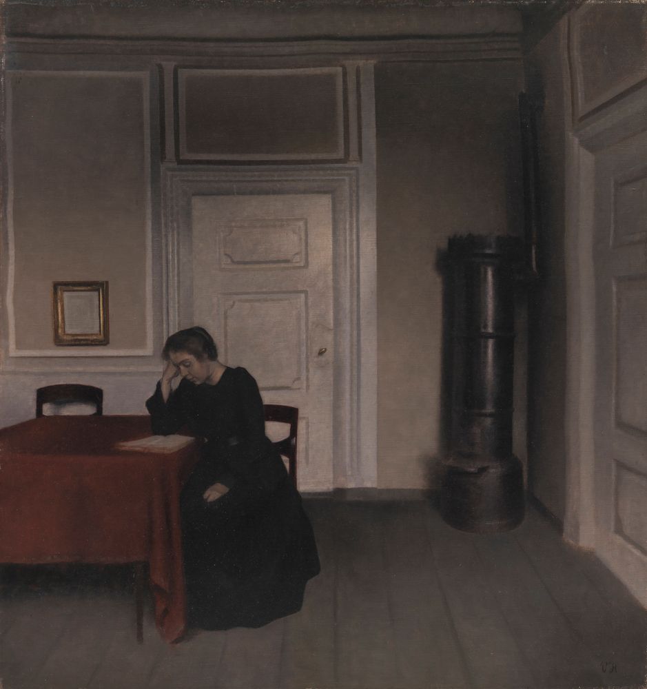 Living room in Strandgade with the artist's wife - by Vilhelm Hammershøi