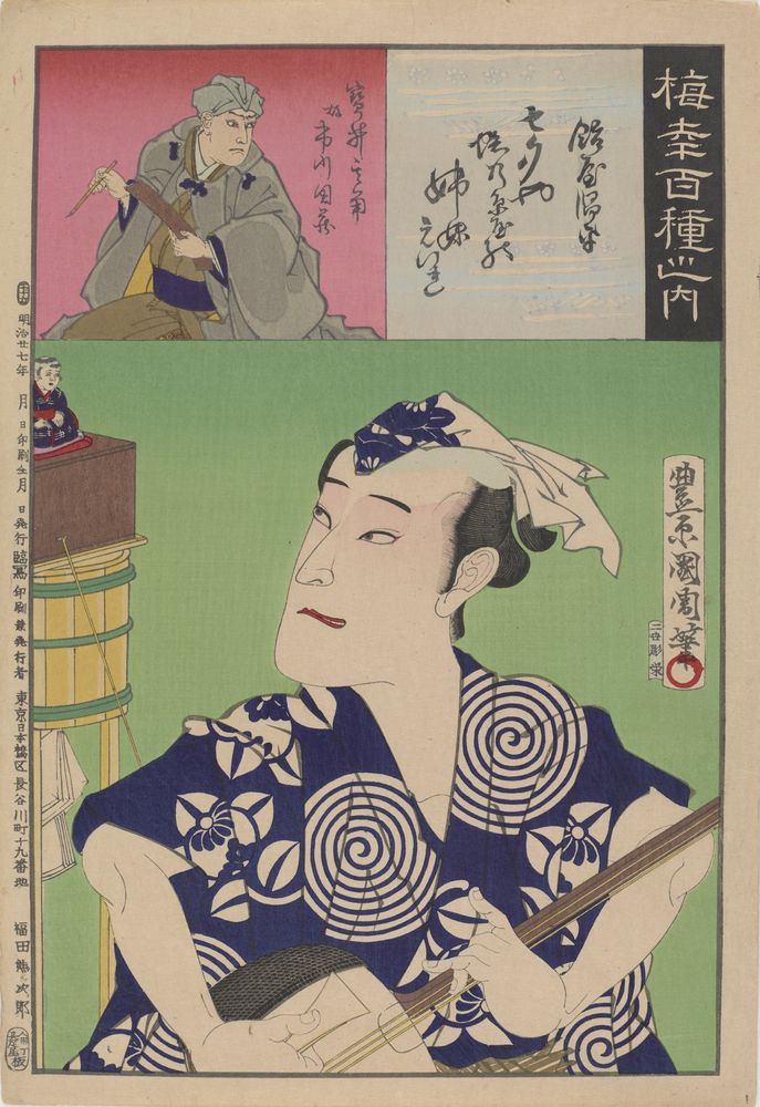 100 Roles of Baiko/ Kikugoro Playing A Samisen - by Toyohara Kunichika