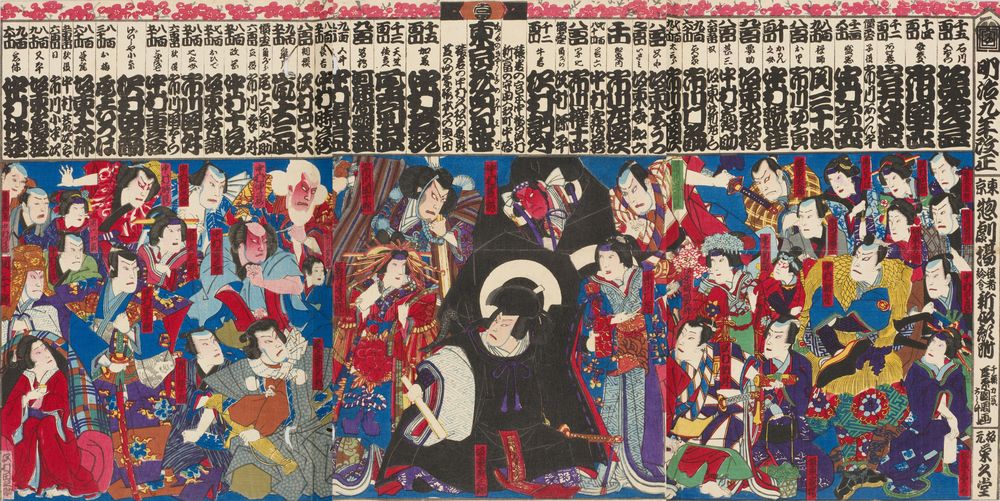 Meiji 9 (1876) Revision, Tokyo All Theaters, Salaries of Actors, with New Faces - by Toyohara Kunichika