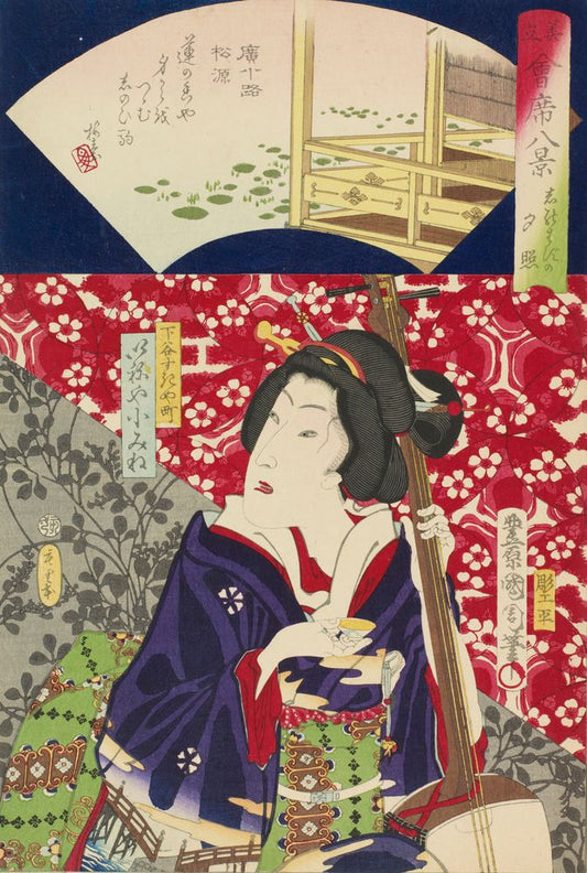 Choice, 8 Scenes of Dining (Meeting) Spots: Evening Glow at Shinobazu - by Toyohara Kunichika