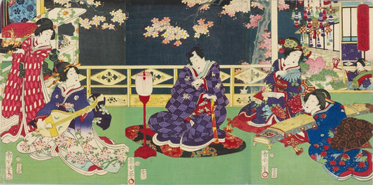 Playing at Mimeguri, from "Genji" - by Toyohara Kunichika