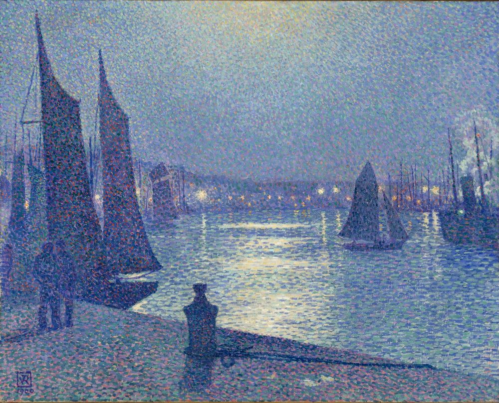 Claire de lune à Boulogne-sur-Mer (Moonlight in Boulogne-sur-Mer) - by Théo van Rysselberghe