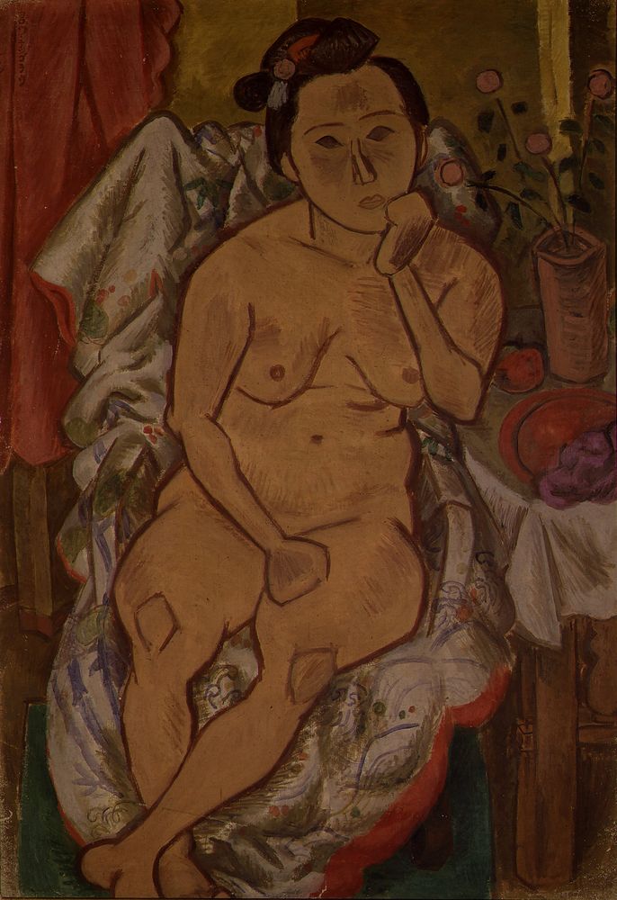 Nude, Resting Her Chin on Her Hand - by Tetsugorō Yorozu