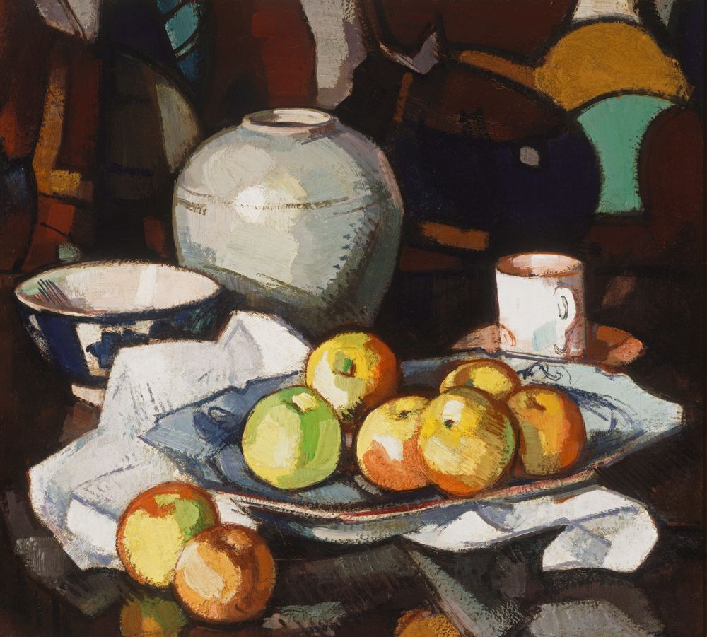 Still life: apples and jar - by Samuel Peploe