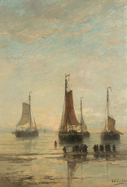 Scheveningse bommen voor anker - by Hendrik Willem Mesdag