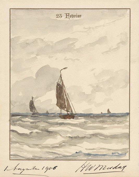 Zee met pinken - by Hendrik Willem Mesdag