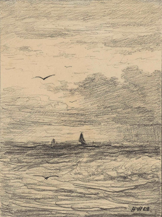 Zeegezicht bij bewogen lucht - by Hendrik Willem Mesdag