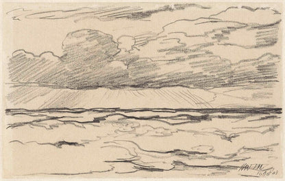 Zee met wolkenlucht - by Hendrik Willem Mesdag