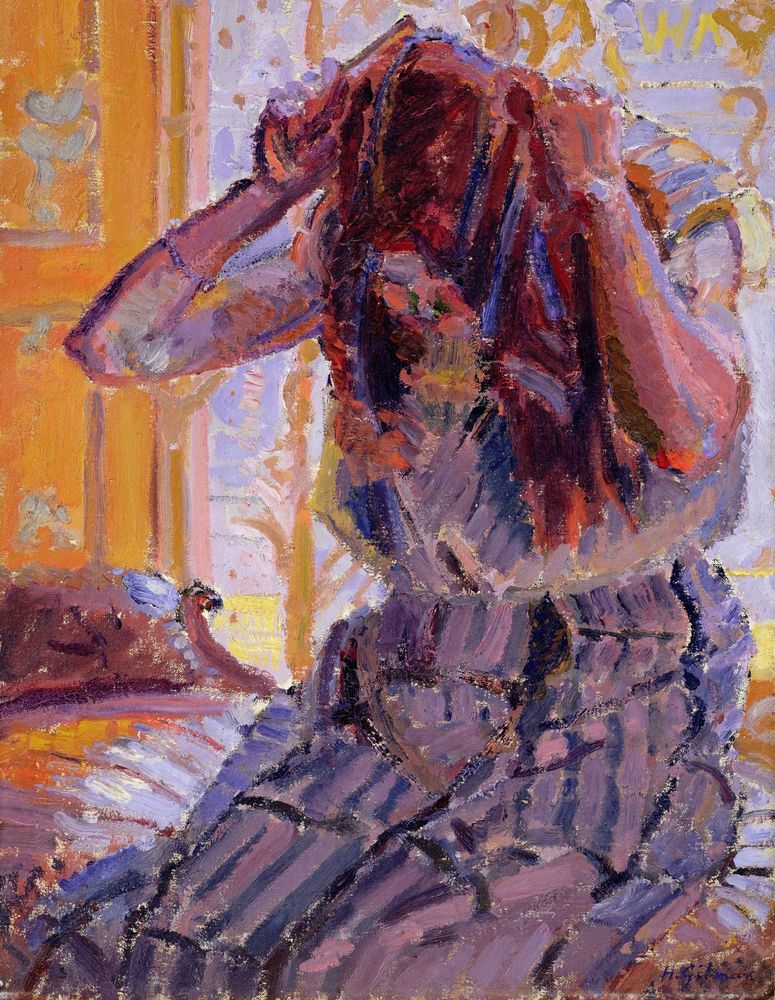 Girl Combing her Hair - by Harold Gilman