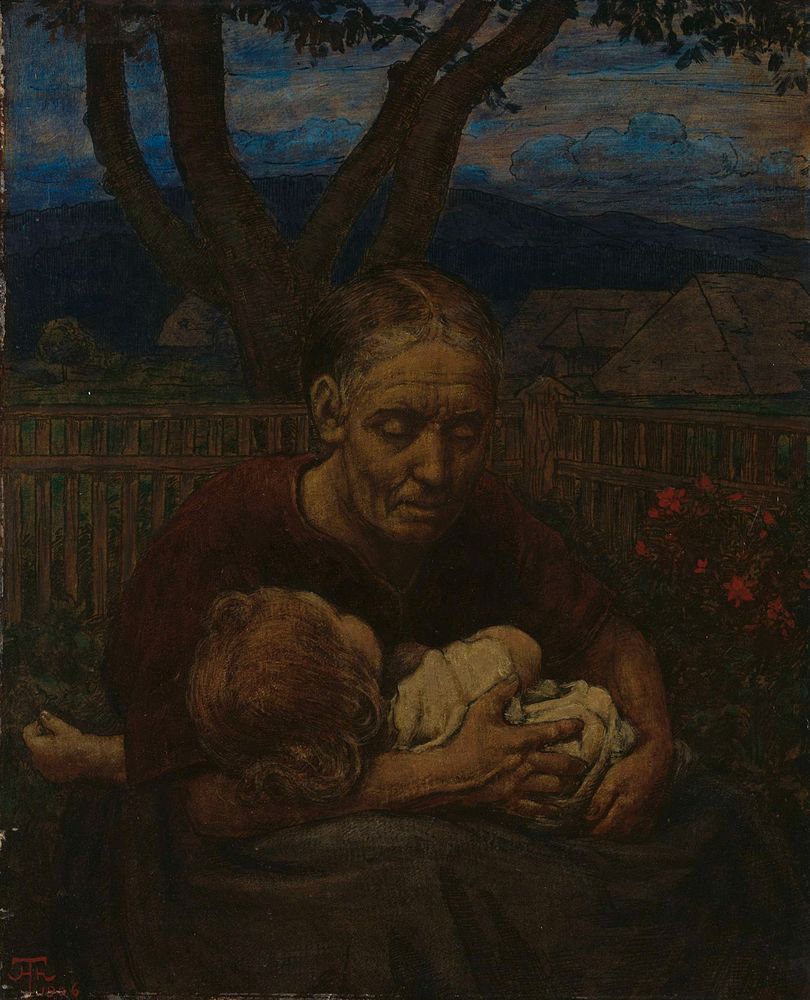 Moeder met kind in een tuin - by Hans Thoma