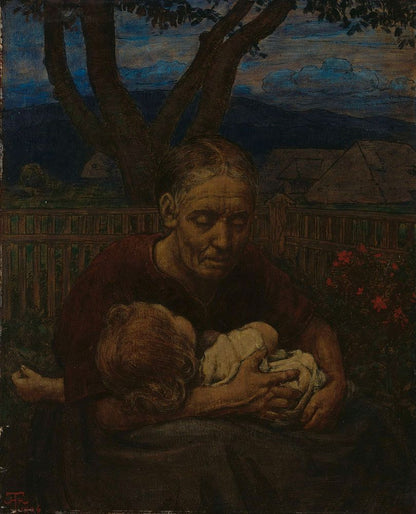 Moeder met kind in een tuin - by Hans Thoma