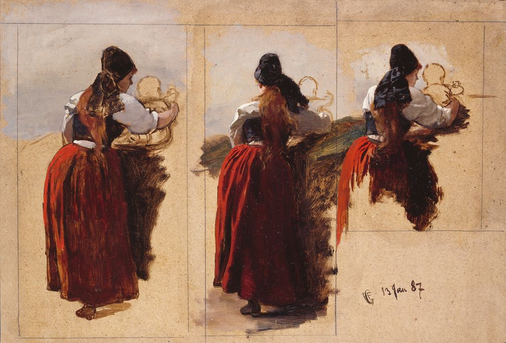 Studies of a Woman from Rügen - by Hans Gude